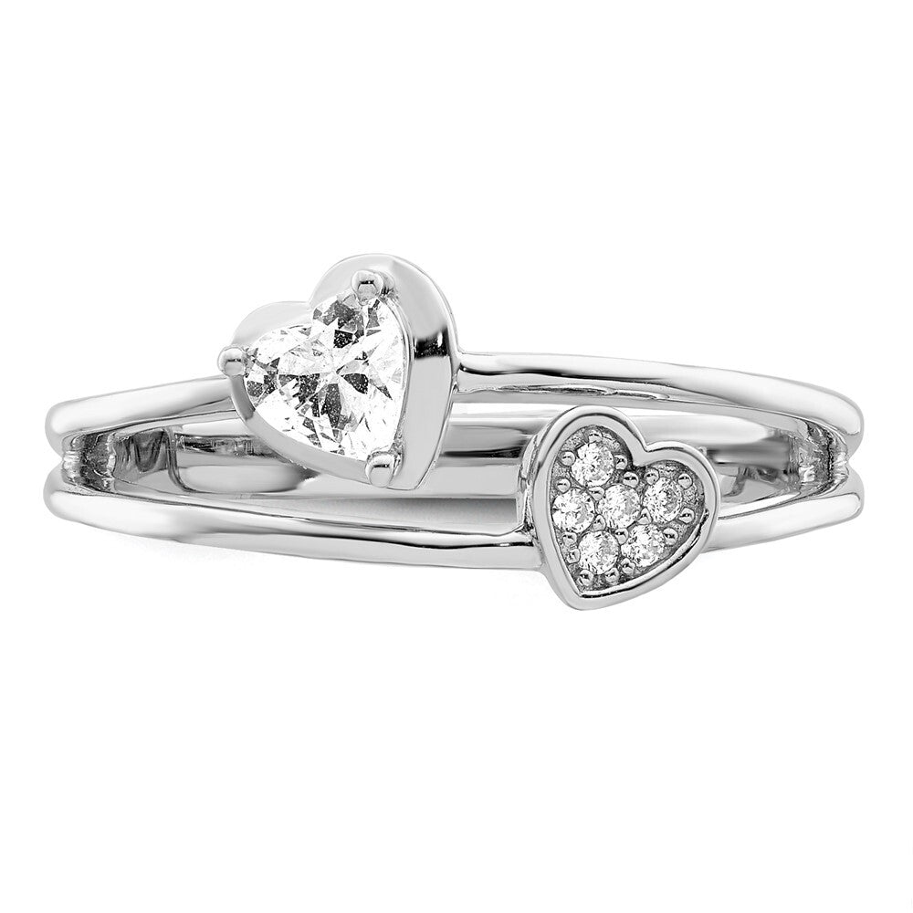 Sterling Silver Rhodium plated CZ Hearts Ring Size 7