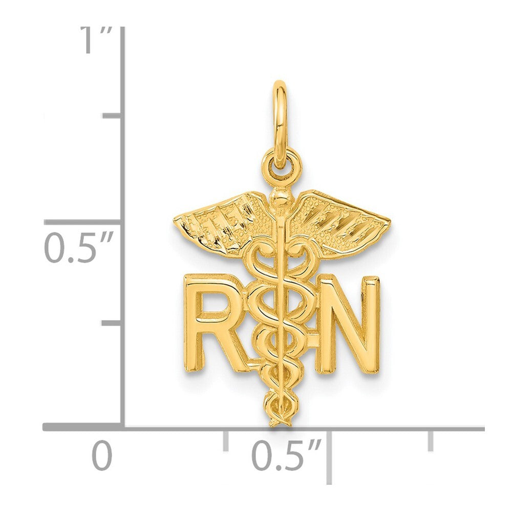 14k Yellow Gold RN Nurse Charm Pendant for Women