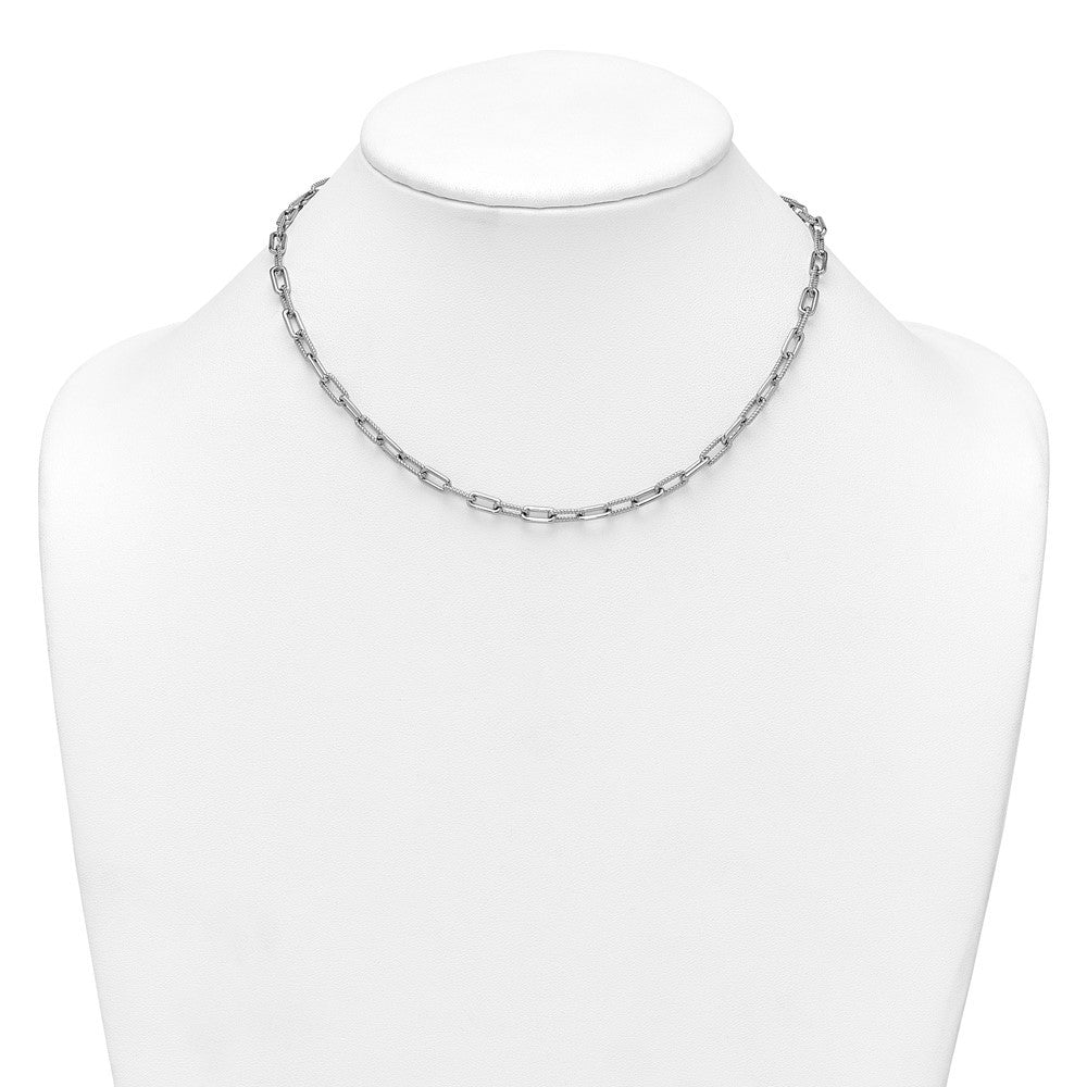 Sterling Silver Polished and Twisted Paperclip Link Necklace 16+2"