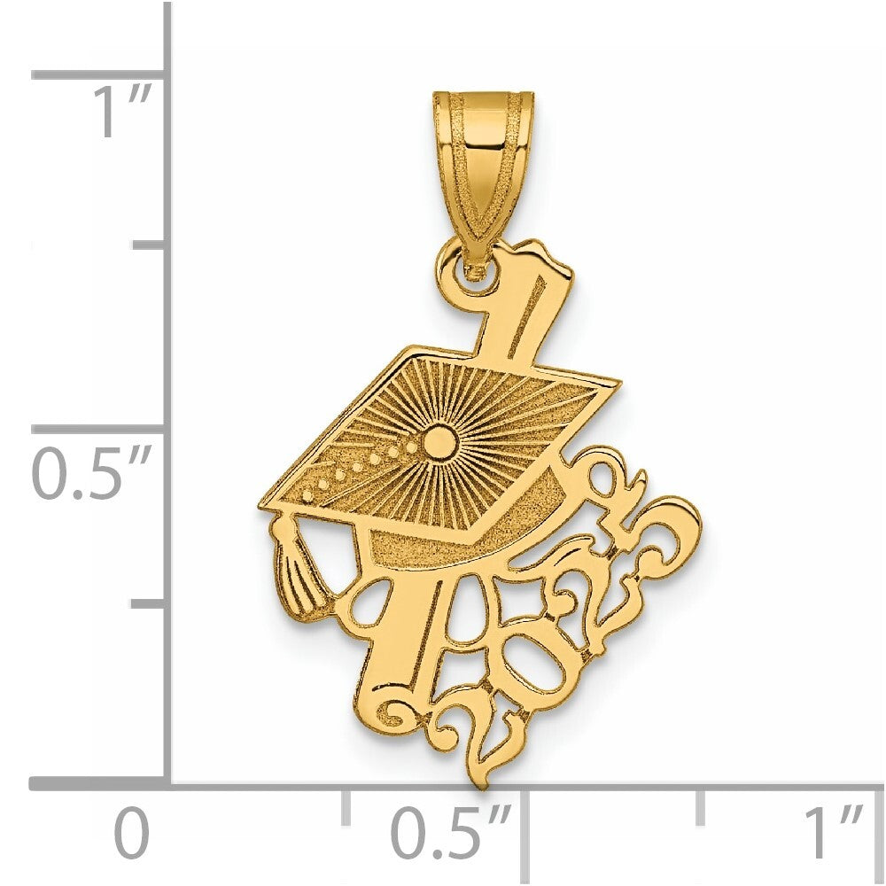 14k Yellow Gold Graduation Cap and Slanted Diploma 2025 Charm Pendant for Women