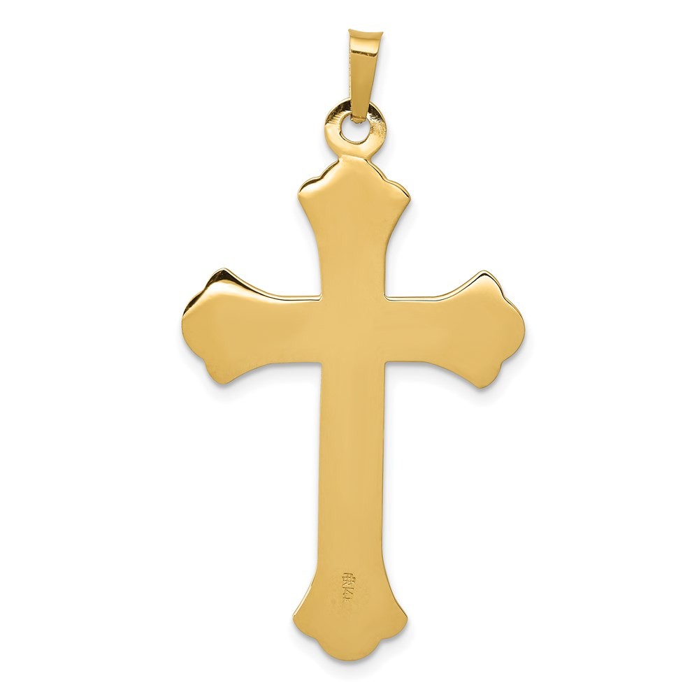 14k Yellow Gold Textured and Polished Fleur de lis Cross Pendant