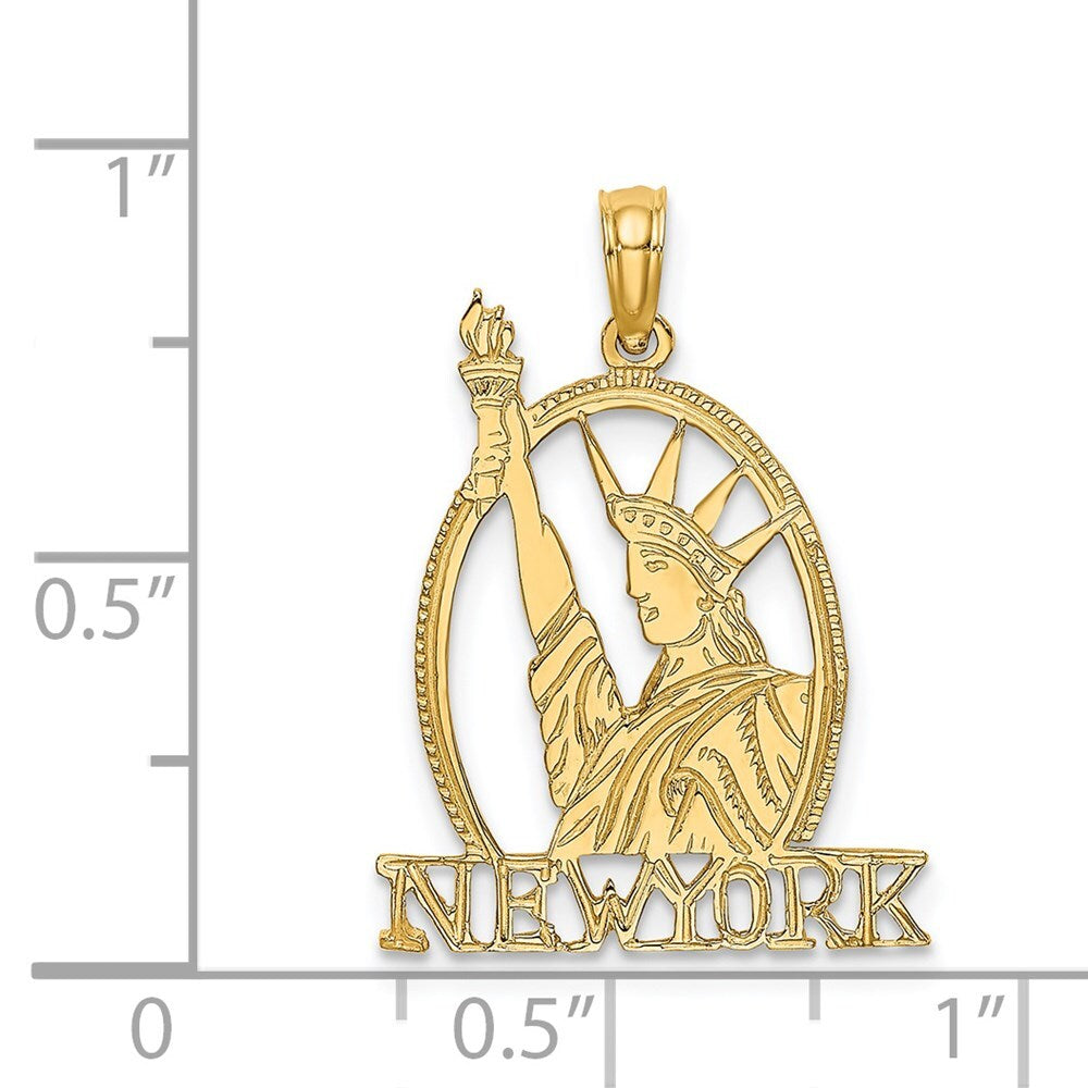 14k Yellow Gold Cut-out NEW YORK Statue of Liberty Charm Pendant for Women