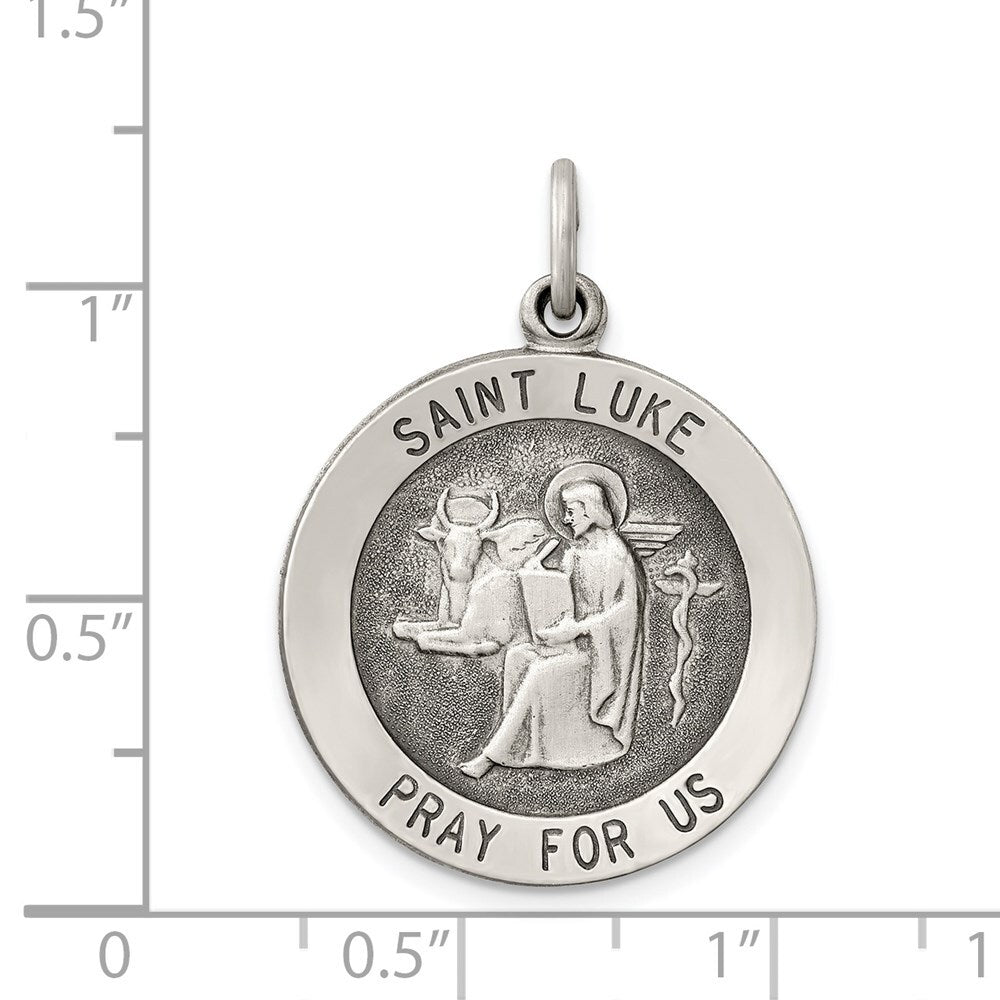Sterling Silver Antiqued Saint Luke Medal Pendant Holiday Gift for Women