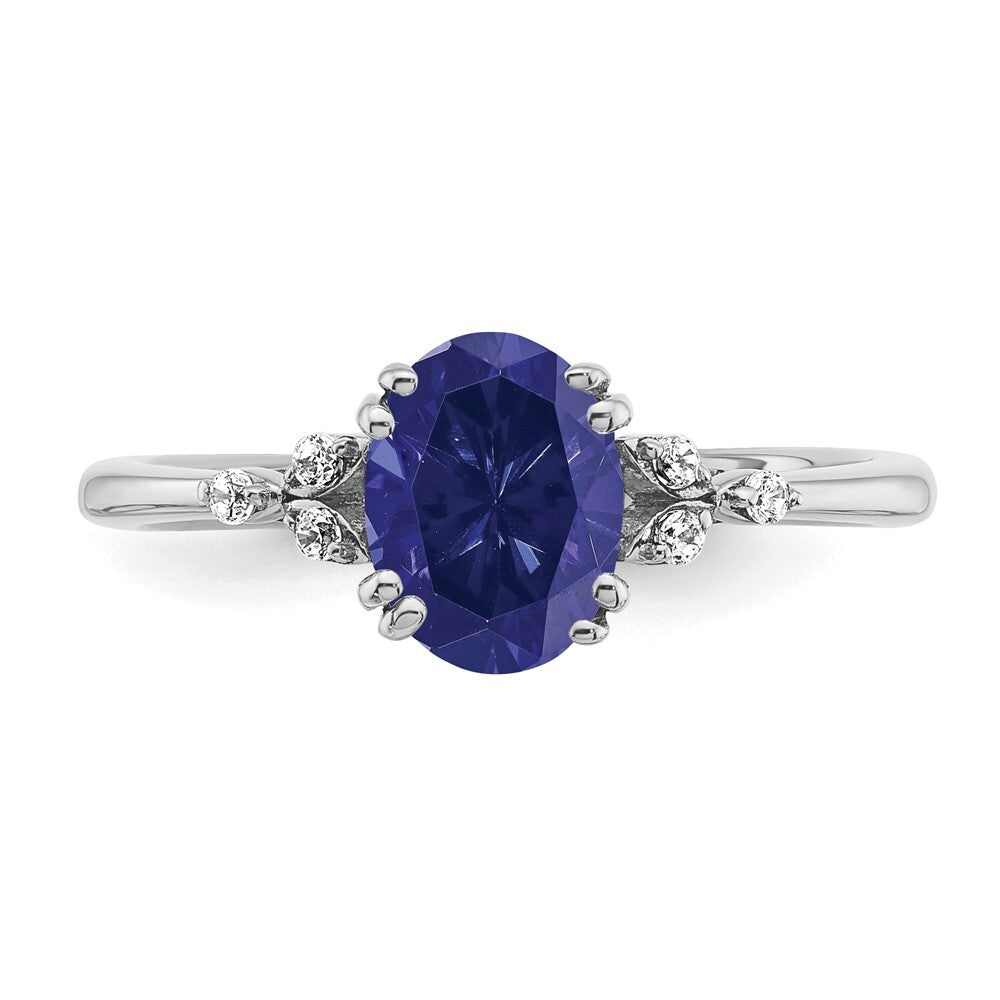 Sterling Silver Rhodium-plated Created Sapphire and Diamond Ring Size 7