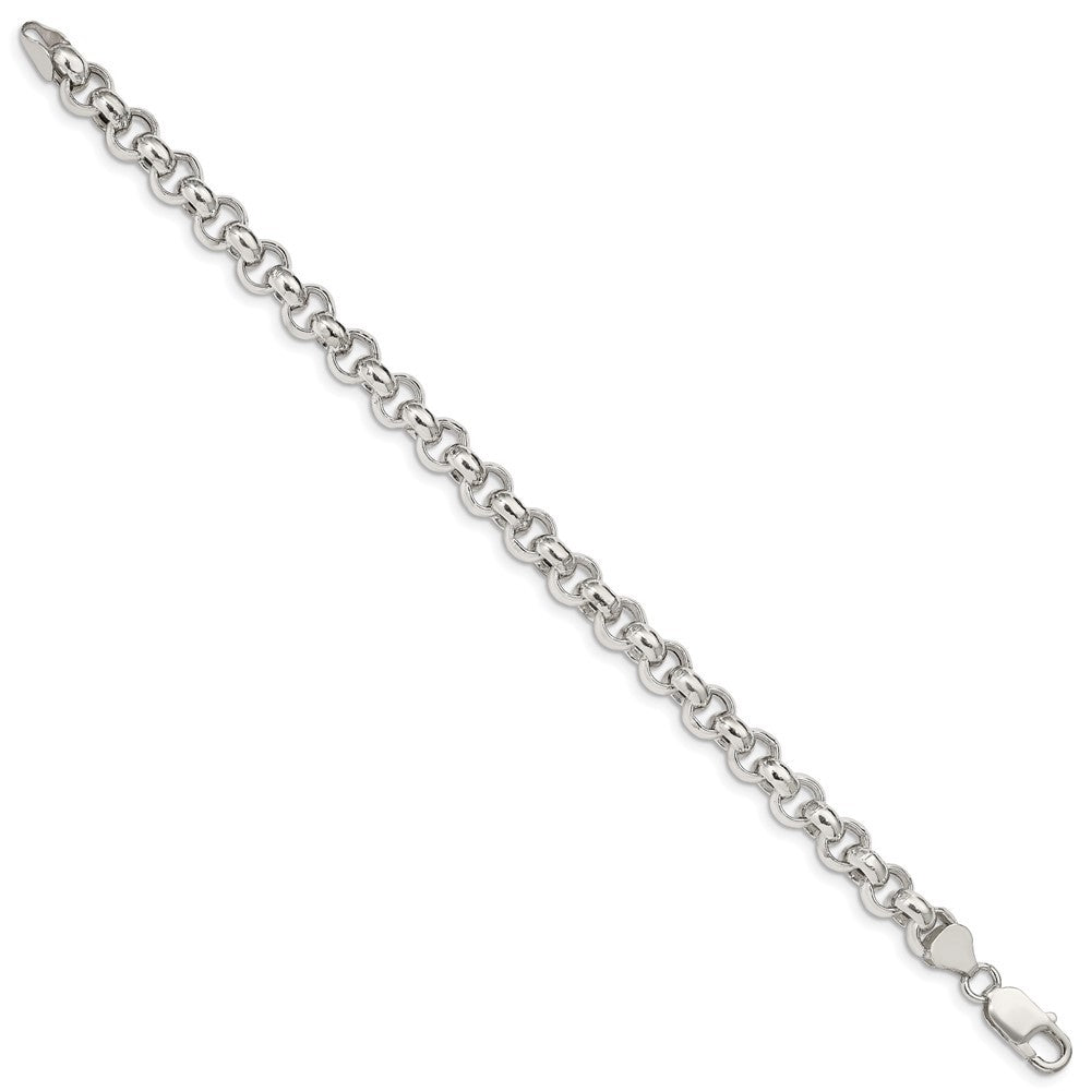 Sterling Silver 7.75mm Semi-solid Rolo Chain Bracelet