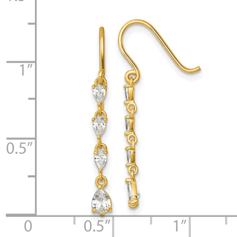 14k Yellow Gold Polished Fancy Pear-shape CZ Dangle Shepherd Hook Earrings