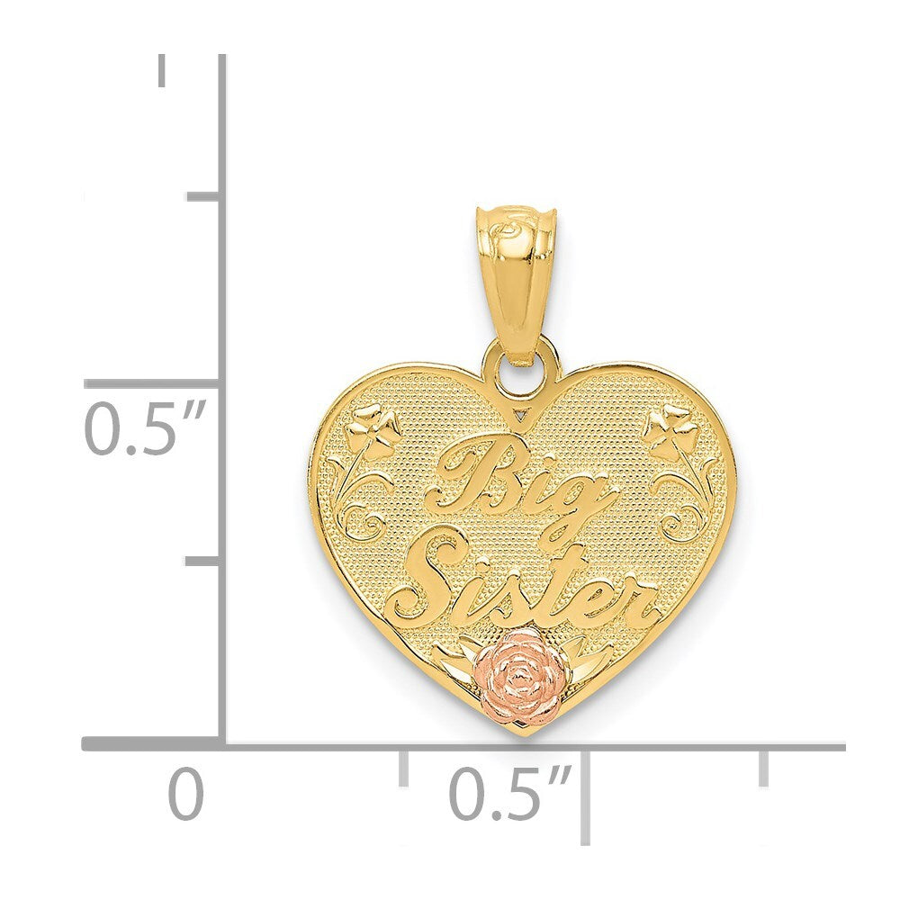 14k Two-tone Gold BIG SISTER Heart Pendant for Women