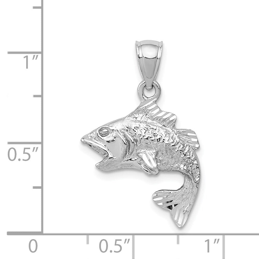 14k White Gold Polished Textured Bass Pendant for Women