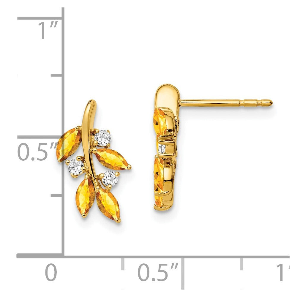 14k Yellow Gold Citrine and Diamond Leaf Drop & Dangle Earrings
