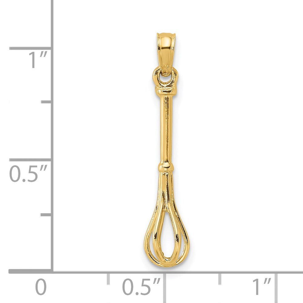 14k Yellow Gold 3-D Polished Whisk Charm Pendant for Women