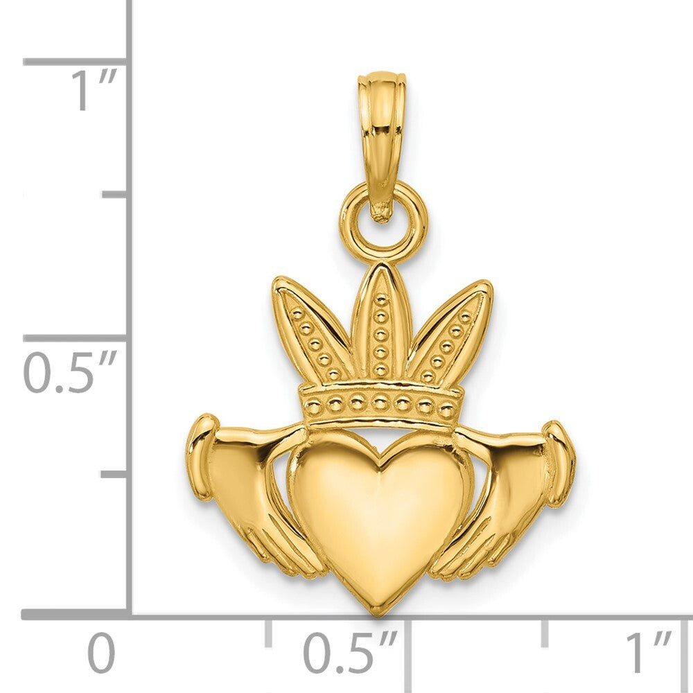14k Yellow Gold Polished Heart Crown Pendant for Women