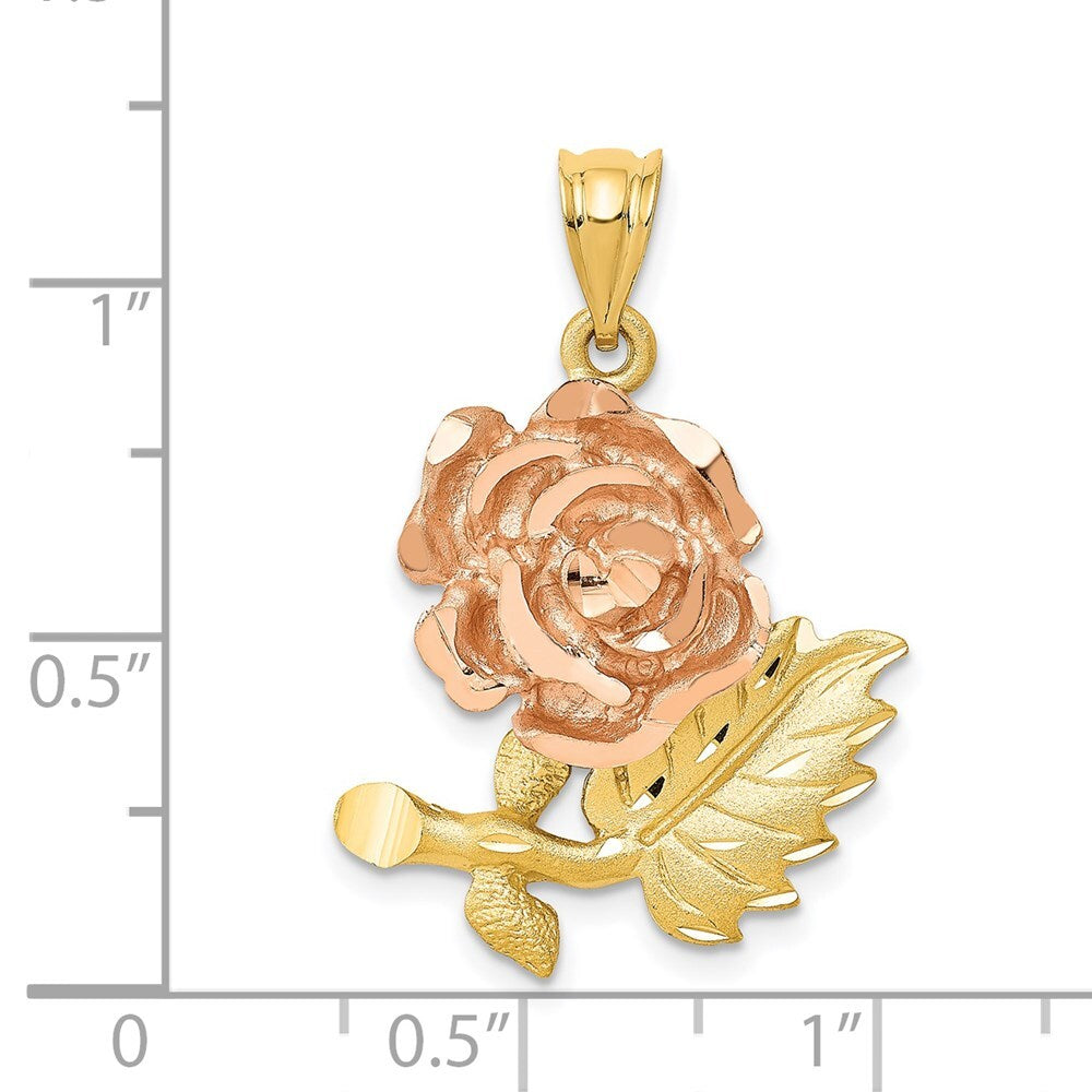 14k Two-tone Gold Solid Satin Diamond-cut Flower Pendant for Women