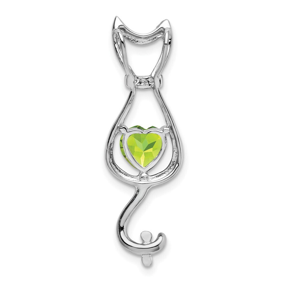 14k White Gold Peridot and Diamond Cat Pendant for Women