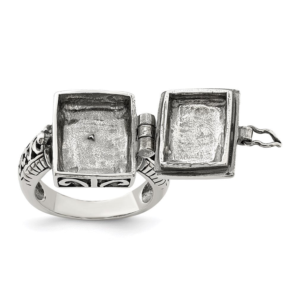 Sterling Silver Antiqued Rectangular Locket Ring Size 7