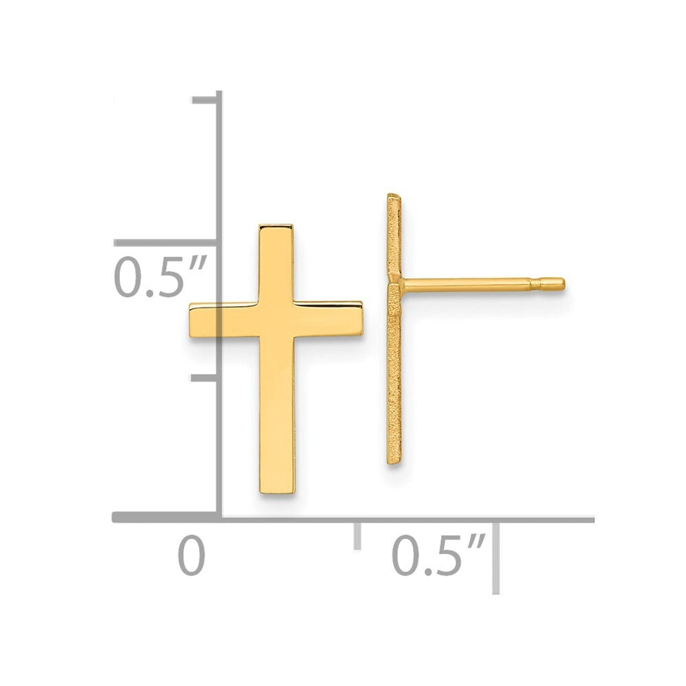 14k Yellow Gold Polished Cross Stud Earrings Gift for Women