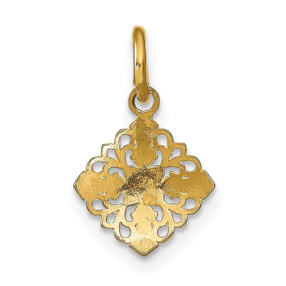 14k Yellow Gold Rhodium Mini Cross Medallion Charm Pendant for Women