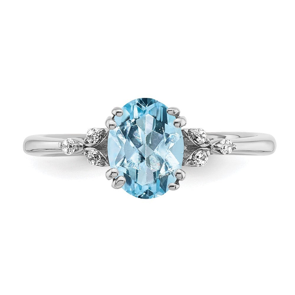 Sterling Silver Rhodium-plated Aquamarine and Diamond Ring Size 6