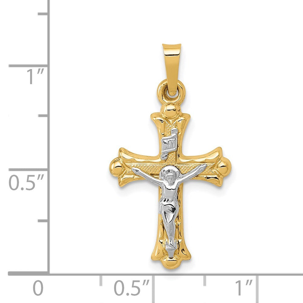14k Two-tone Gold Polished INRI Crucifix Cross Pendant for Women
