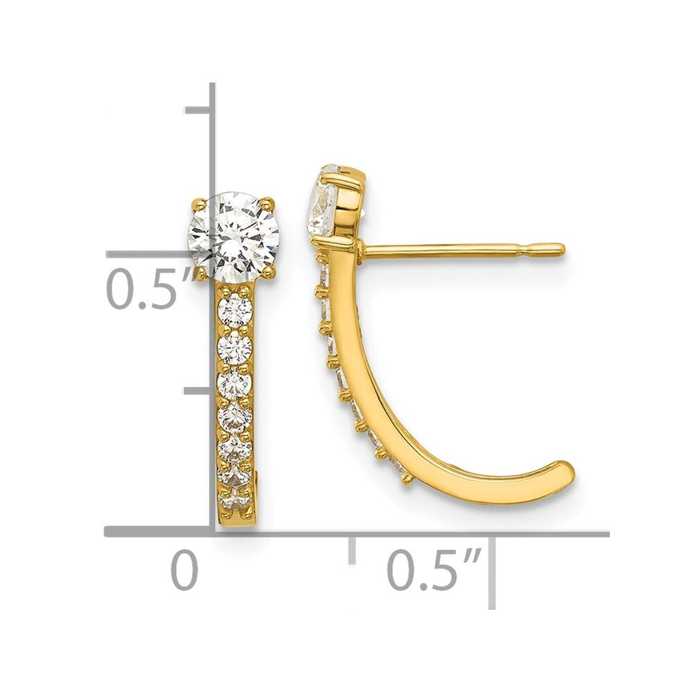 14k Yellow Gold Polished Cubic Zirconia J-Hoop Earrings Gift for Women