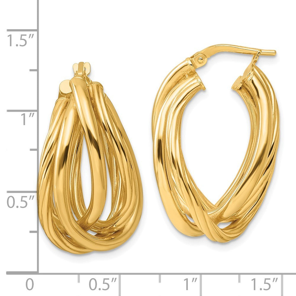 Sterling Silver Gold-tone Polished and Twisted Fancy Oval Hoop Earrings