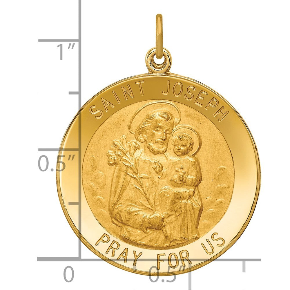 14k Yellow Gold Solid Polished Satin Large Round St. Joseph Medal