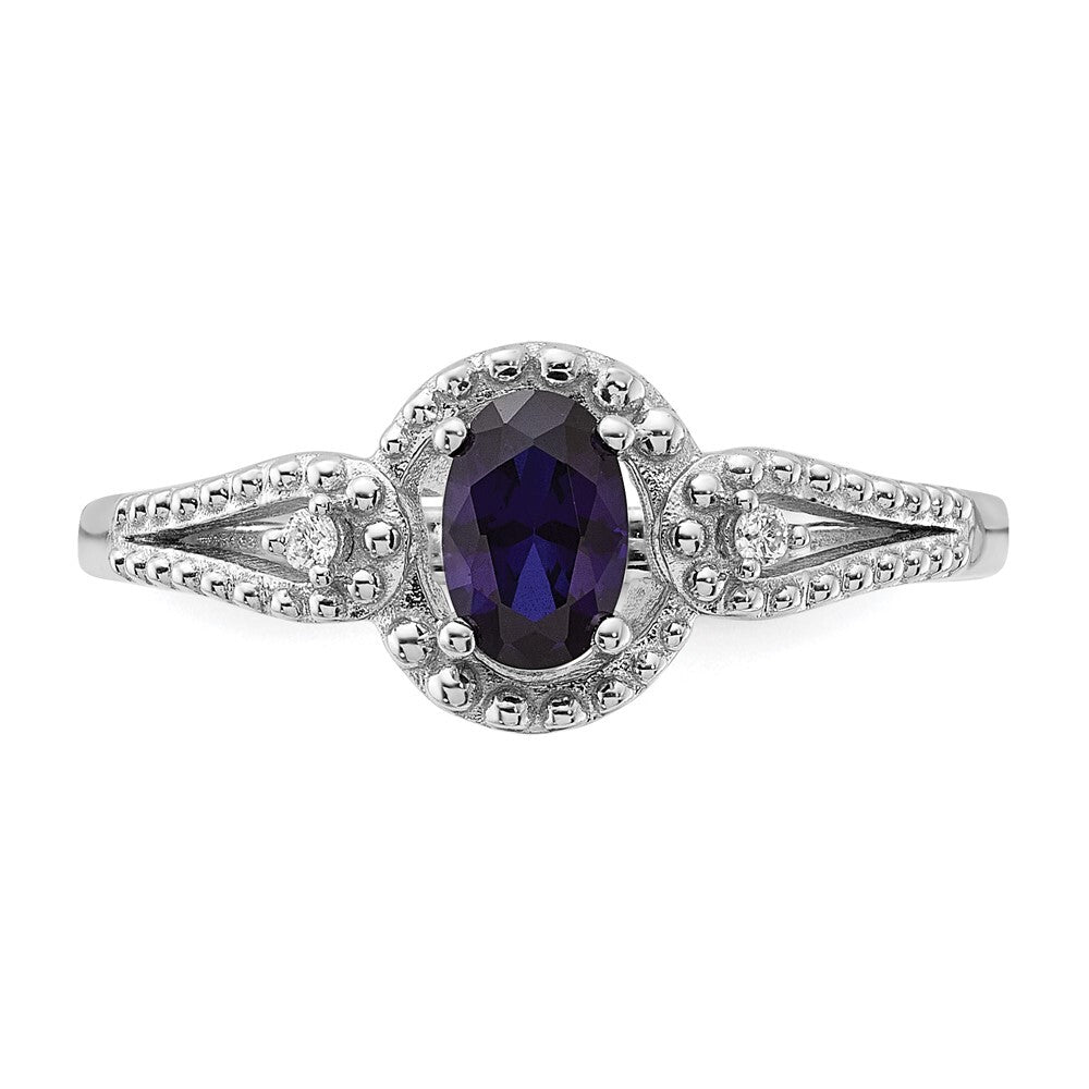 Sterling Silver Rhodium-plated Created Sapphire & Diamond Ring