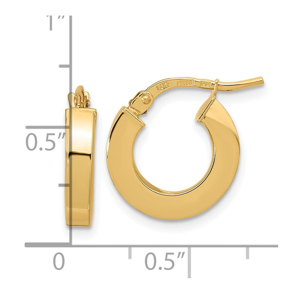14k Yellow Gold Polished 3mm Square Tube Hoop Earrings Gift for Women