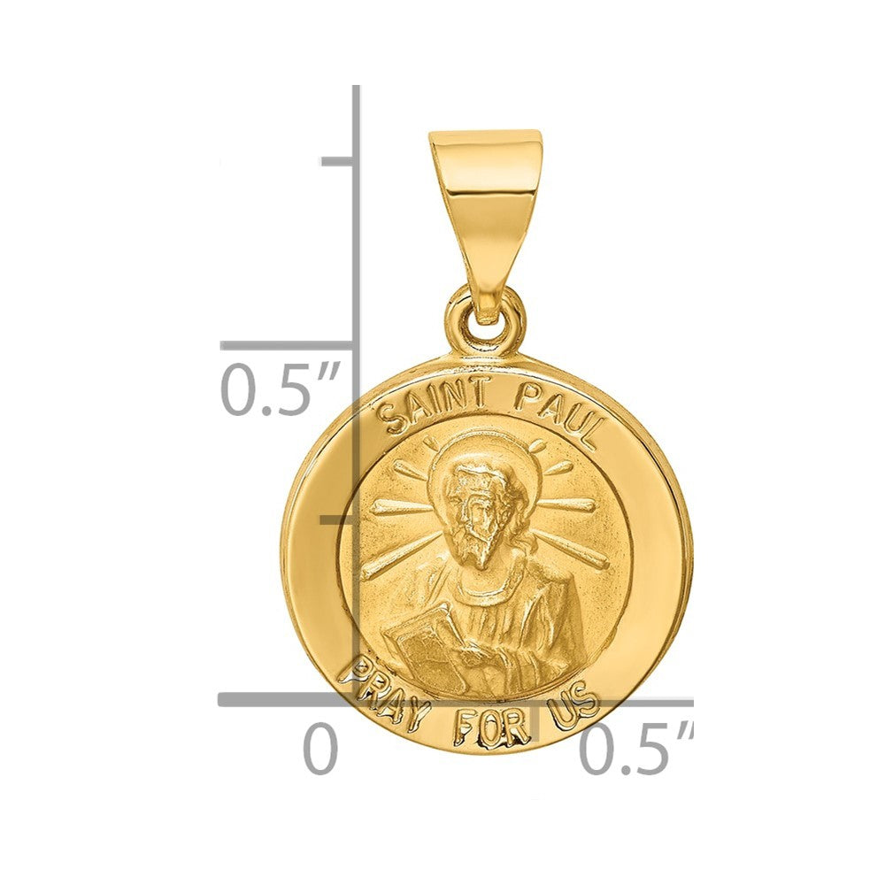 14k Yellow Gold Polished and Satin St Paul Medal Hollow Pendant