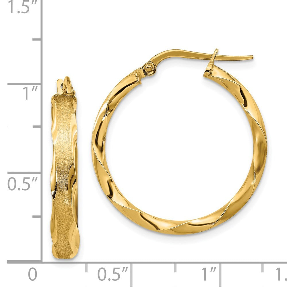 14k Yellow Gold Satin and Polished Scalloped Edge Hoop Earrings