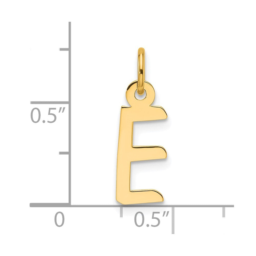 14k Yellow Gold Slanted Block Letter E Initial Charm Pendant