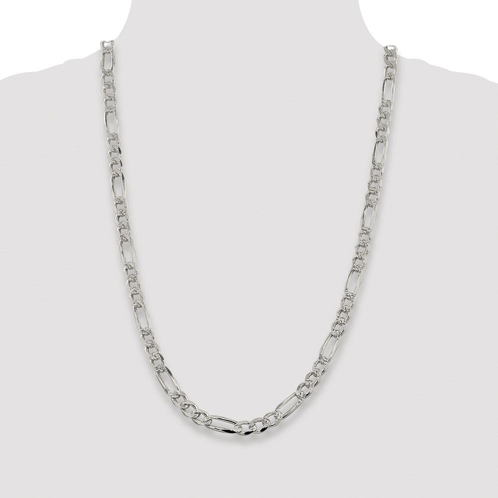 Sterling Silver Rhodium-plated 7.25mm Pav� Flat Figaro Chain