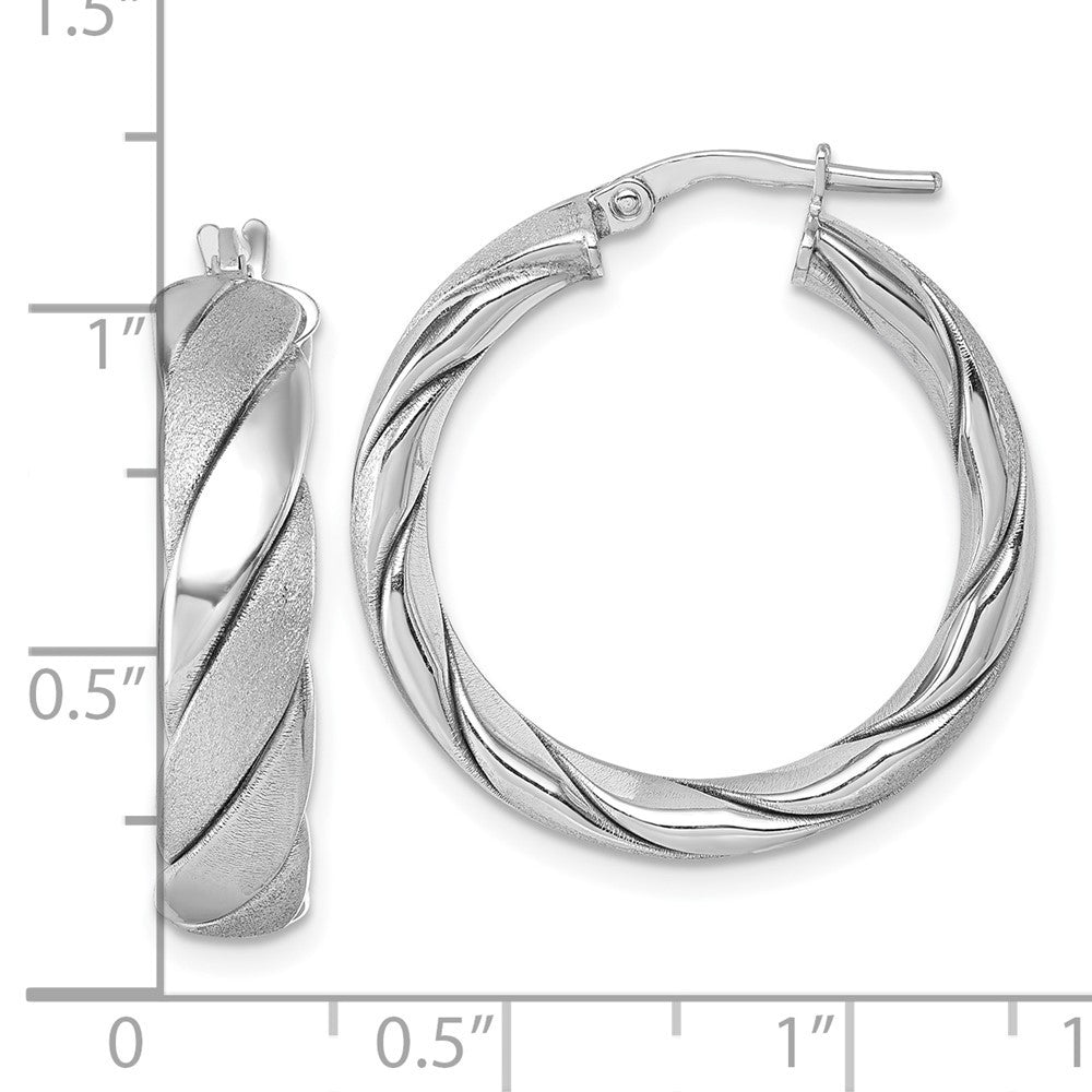 Sterling Silver Polished & Scratch Finish 6.0 x 26mm Twisted Tube Hoop Earrings