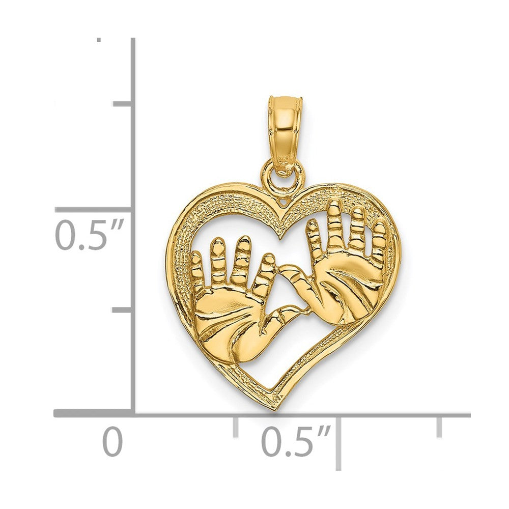 14k Yellow Gold Cut-Out Double Hand Prints In Heart Charm