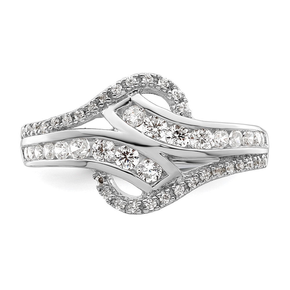 Sterling Silver Rhodium-plated Twist CZ Ring Size 8