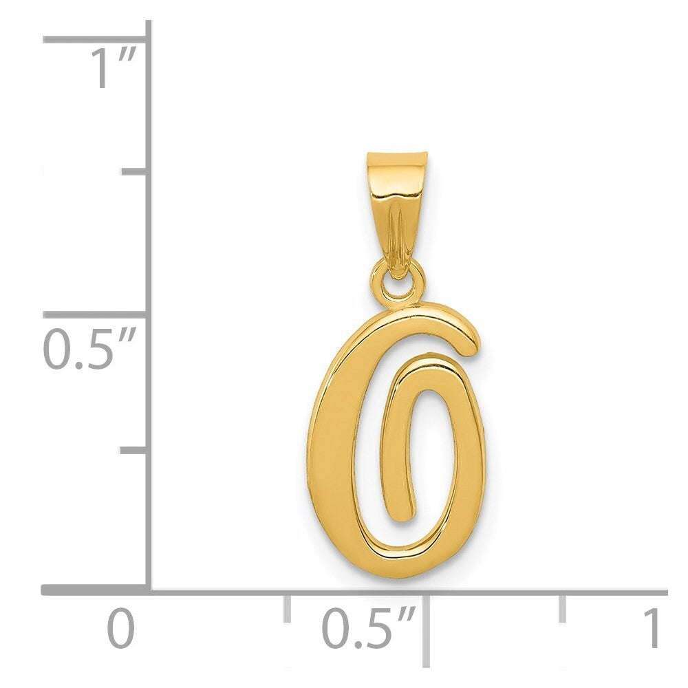 14k Yellow Gold Script Letter O Initial Pendant for Women