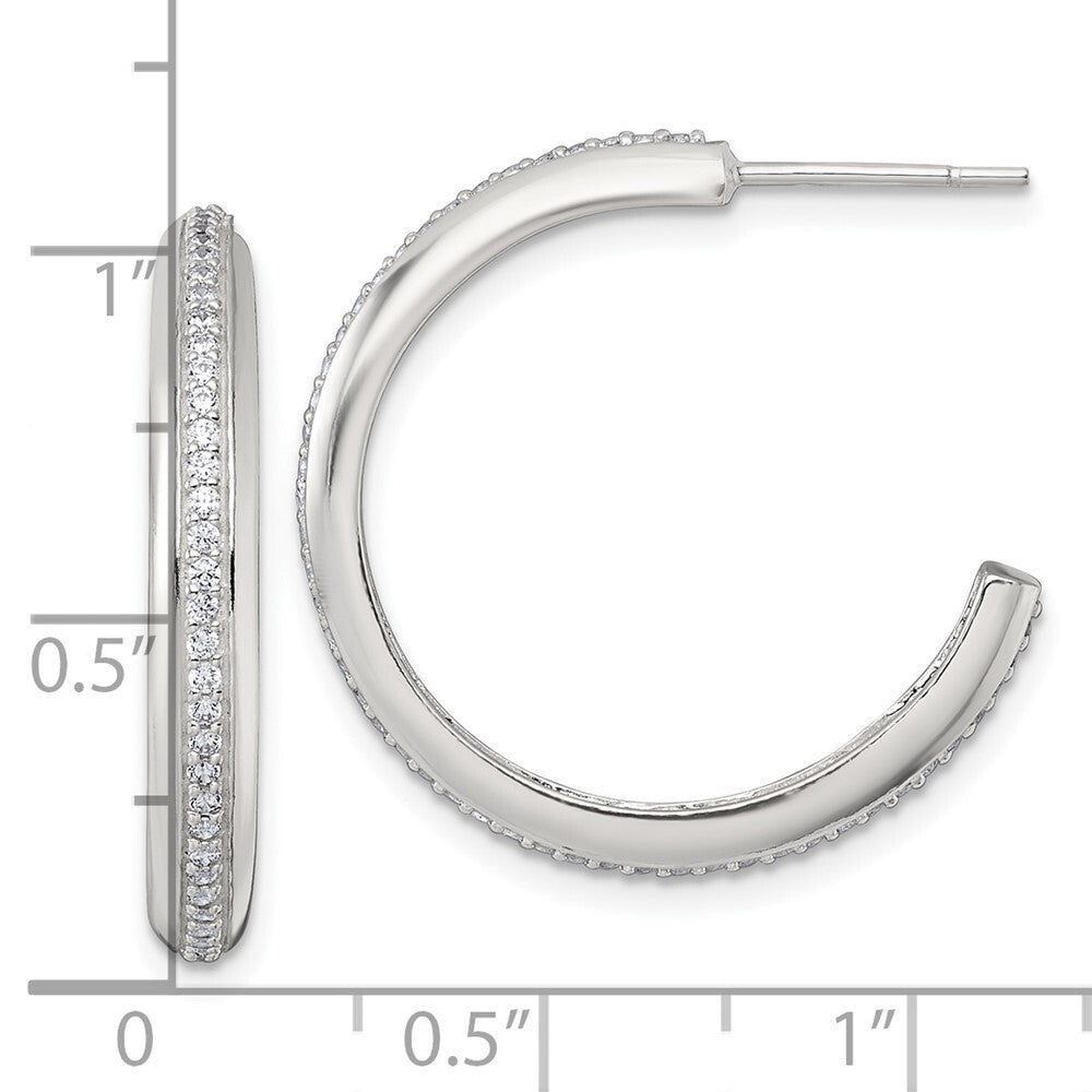 Sterling Silver Polished 26.5x3.5mm Cubic Zirconia Post C-Hoop Earrings