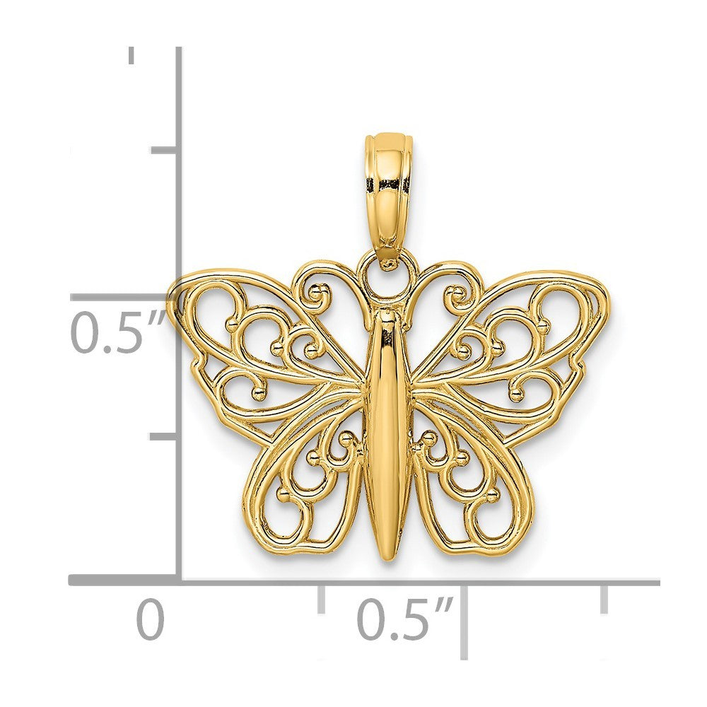 14k Yellow Gold Filigree Butterfly Charm