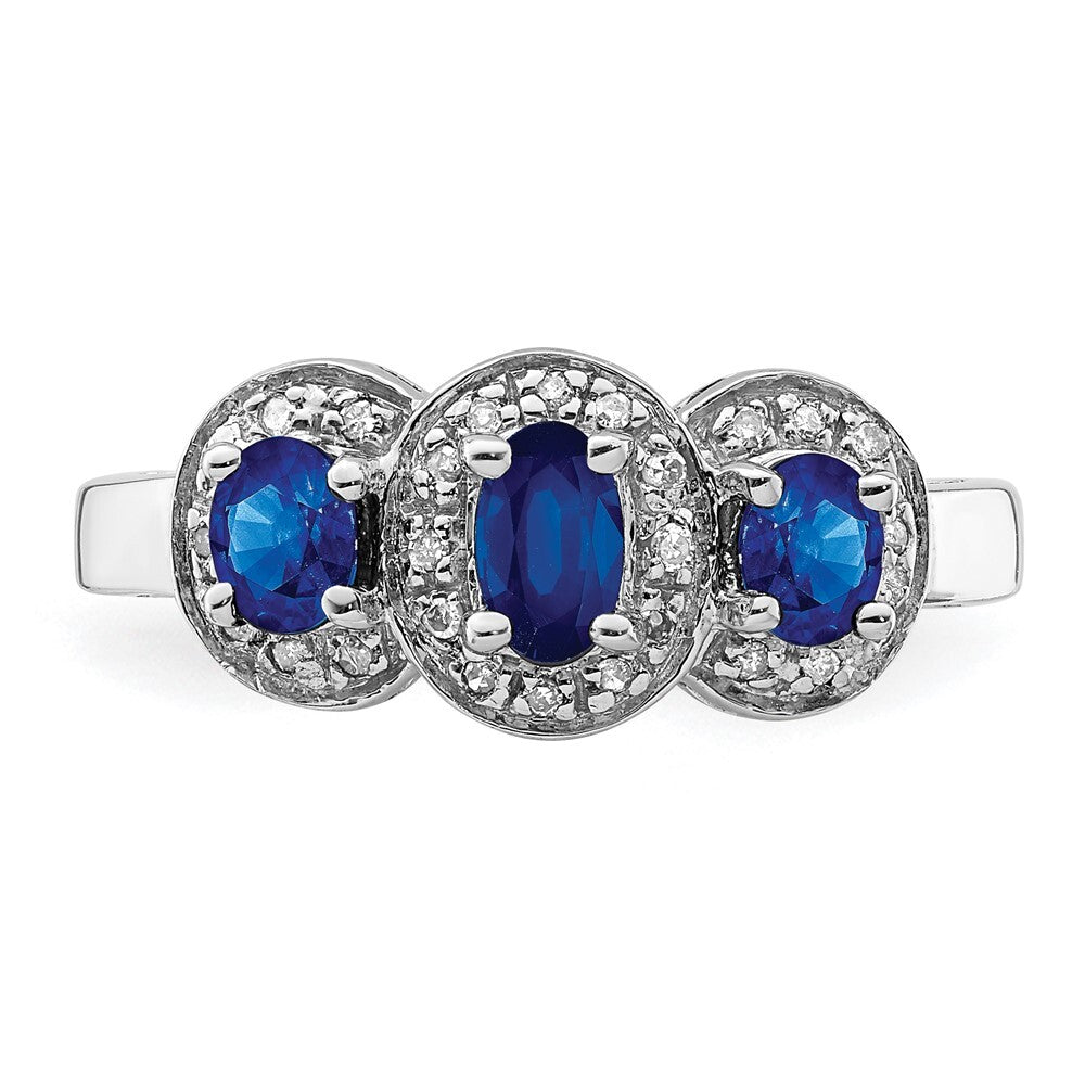 Sterling Silver Rhodium-plated Sapphire & Diamond Ring Size 7