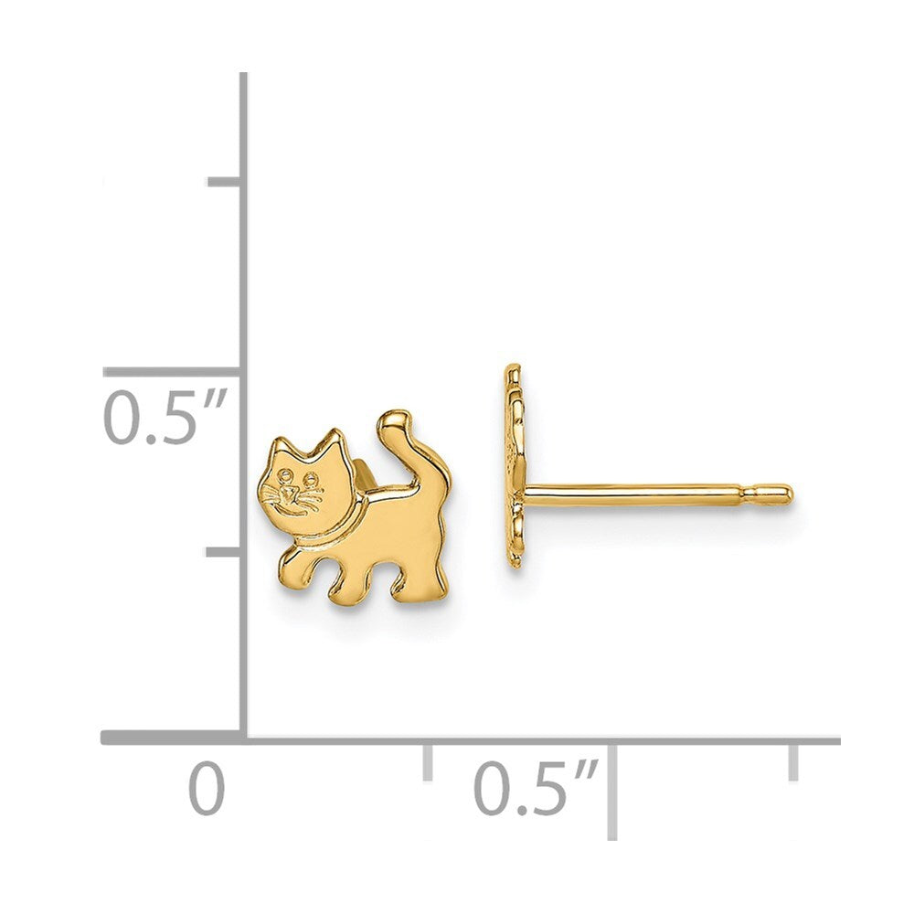 14k Yellow Gold Kitten Stud Earrings Gift for Women