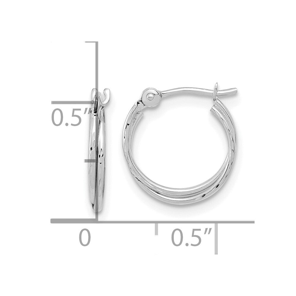 14k White Gold Polished Diamond Cut Double Hoops