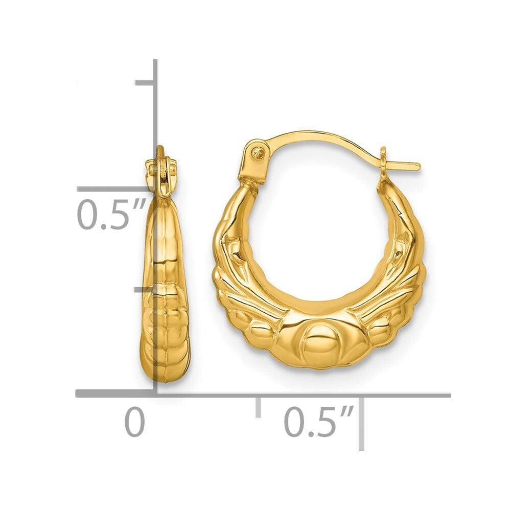 14k Yellow Gold Polished Fancy Hoop Earrings Gift for Women
