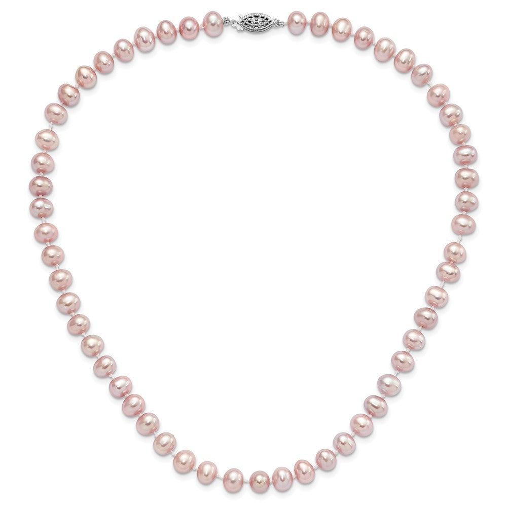 Sterling Silver Rhodium-plated 7-8mm Purple Cultured Pearl Necklace 18"