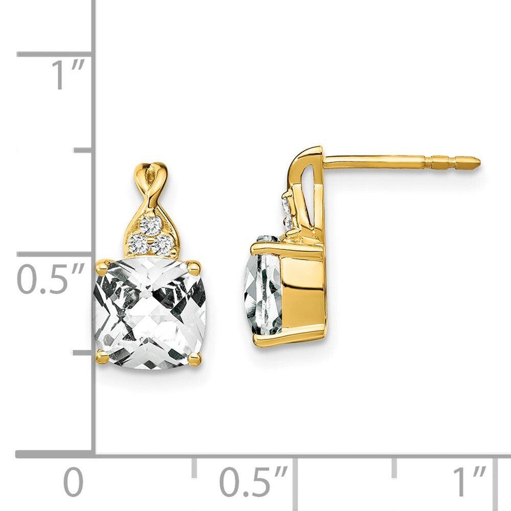 14k Yellow Gold Checkerboard White Topaz and Diamond Drop & Dangle Earrings