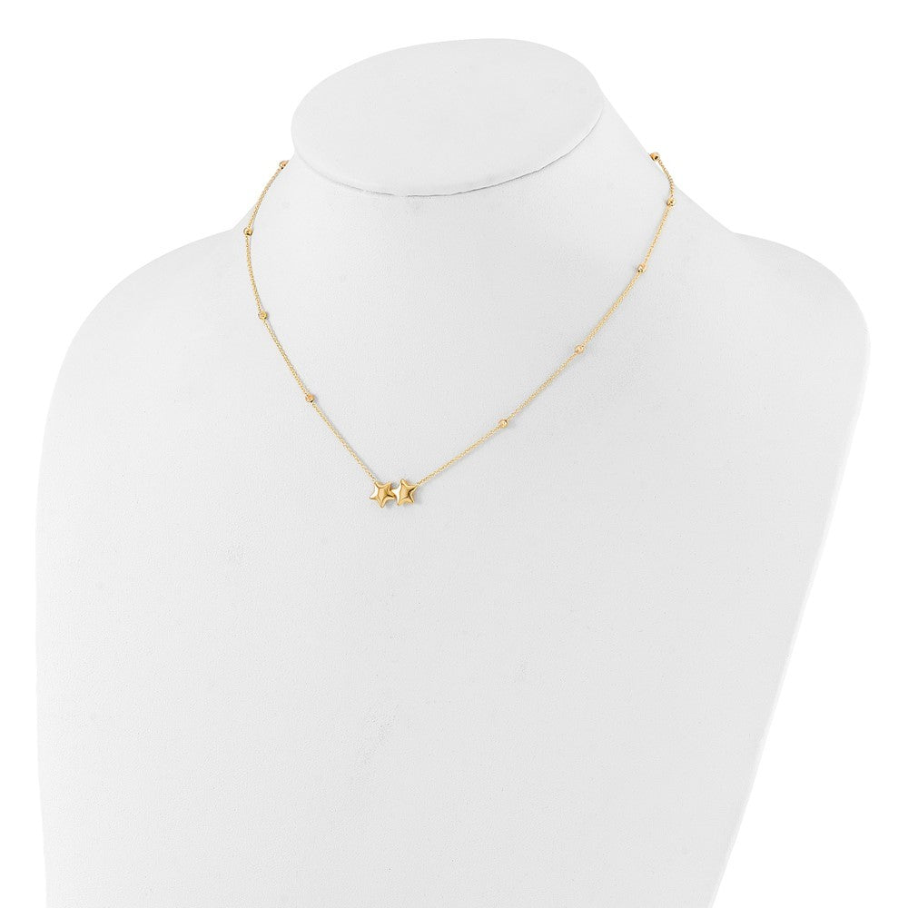 14k Yellow Gold Diamond-Cut Beaded Double Star 16in w/2in ext. Necklace
