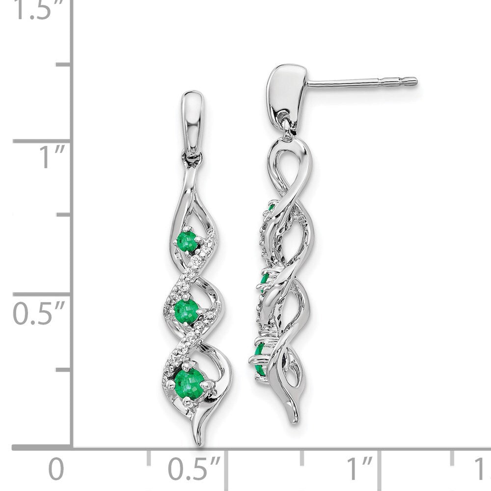 14k White Gold Diamond and Emerald Dangle Earrings