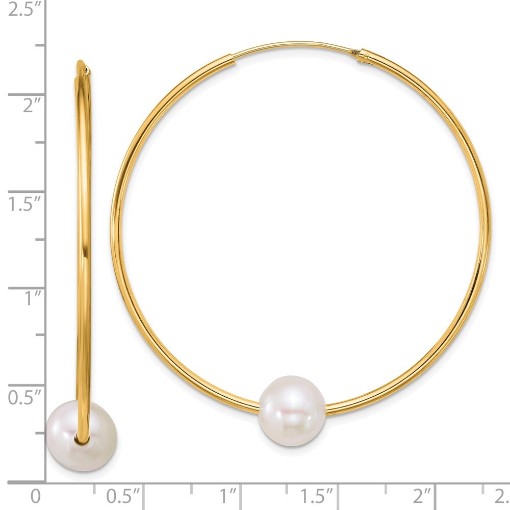 Sterling Silver Gold-plated 8-9mm White Semi-Round Cultured Pearl Hoop Earrings