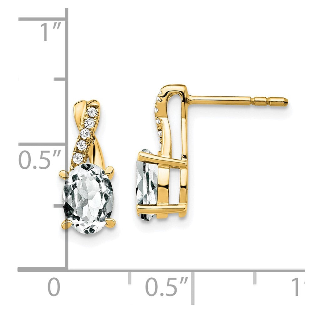 14k Yellow Gold White Topaz and Diamond Drop & Dangle Earrings