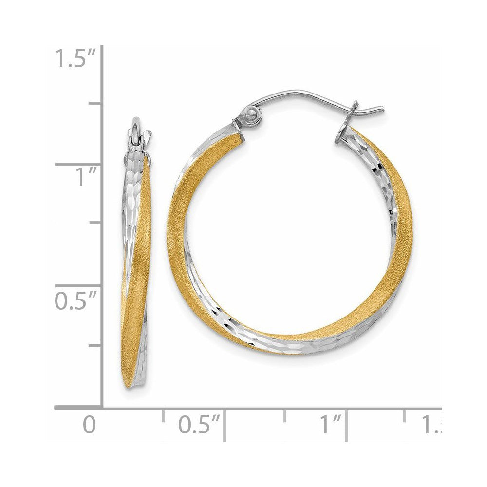 14k Yellow Gold & Rhodium Diamond-cut 2.5mm Twisted Hoop Earrings