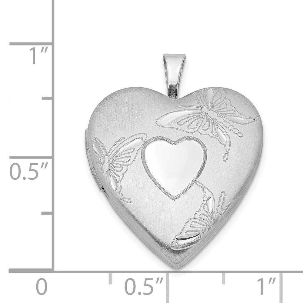 Sterling Silver 20mm Satin/Polished Diamond-cut Butterfly Heart Locket
