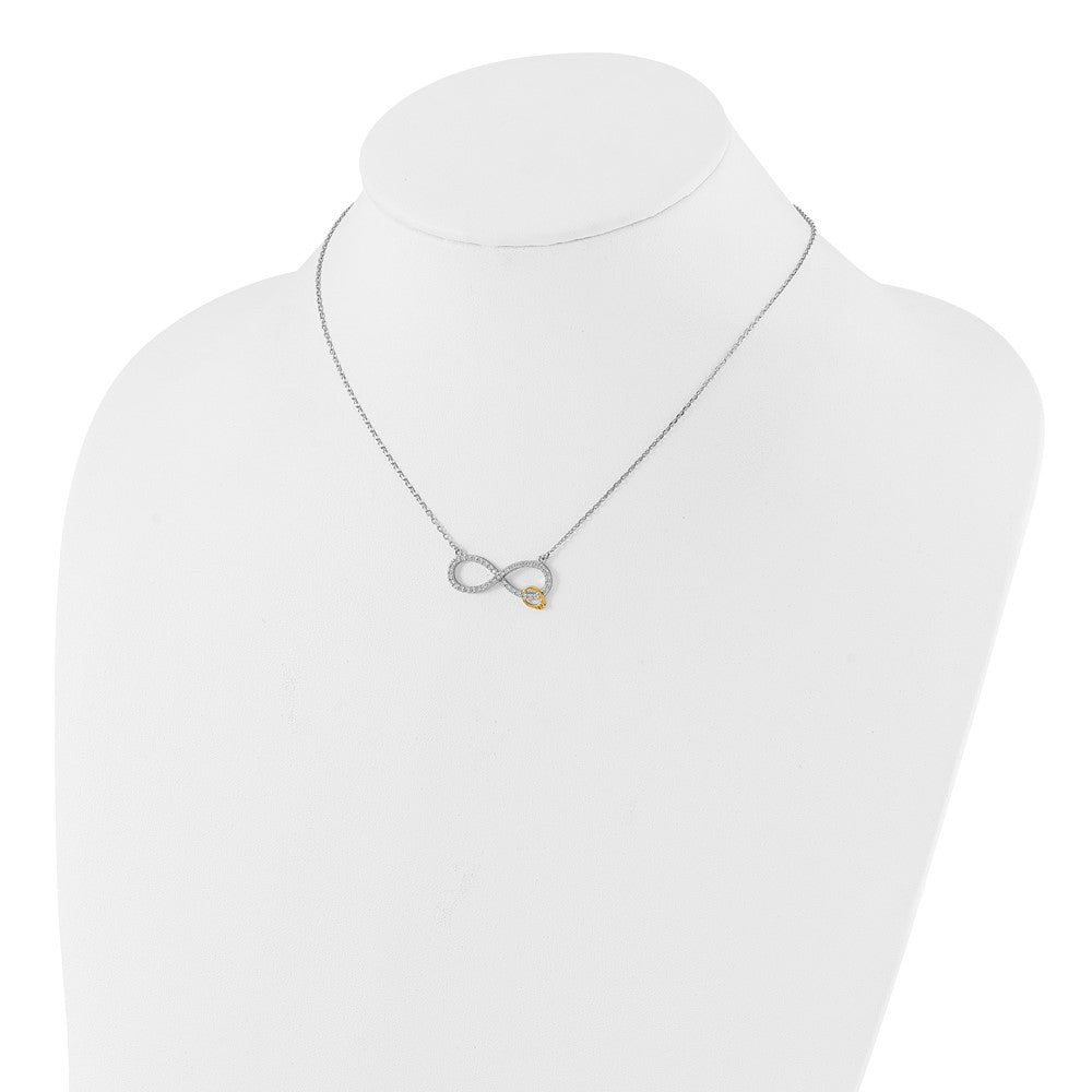 Sterling Silver w/14k accent Rh-plated CZ Eternity w/2 in. ext Necklace